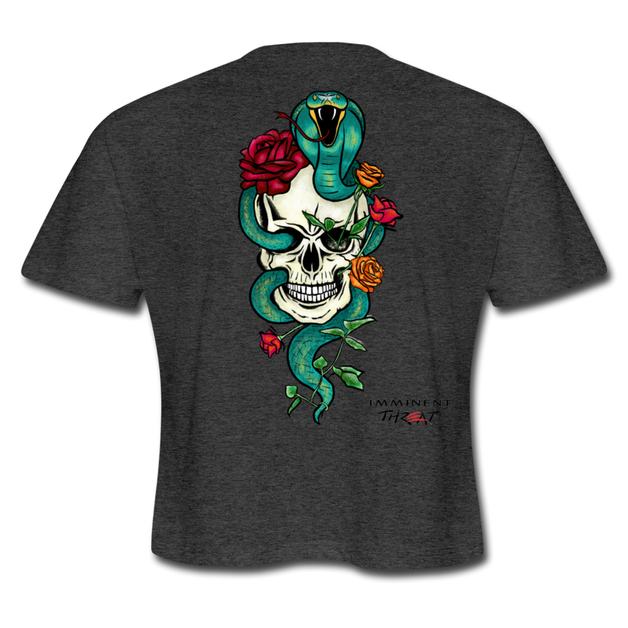 Women's Color Snake & Skull Cropped Tee - deep heather