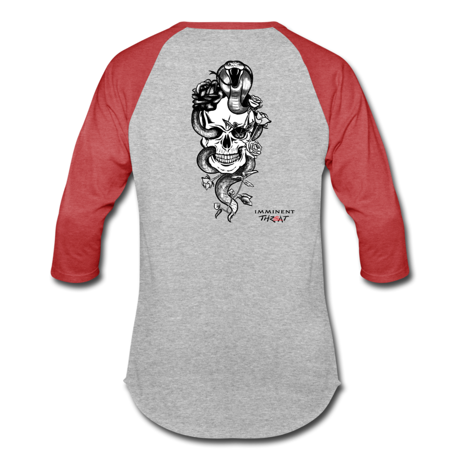 Unisex Snake & Skull Baseball Tee - heather gray/red