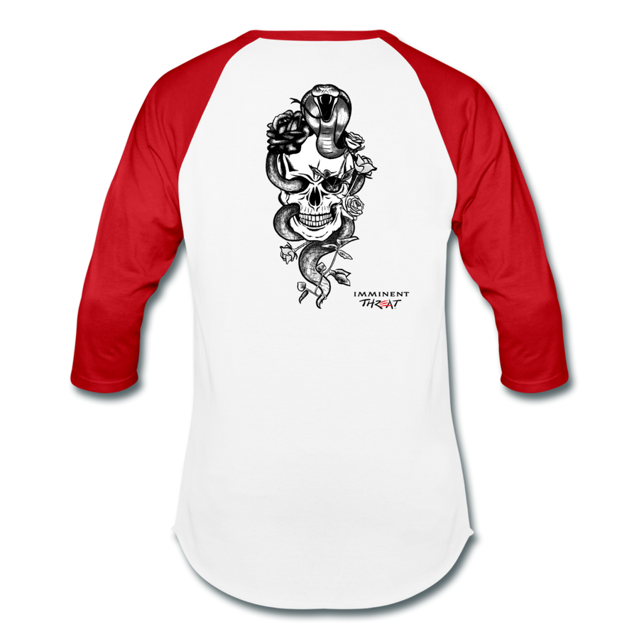 Unisex Snake & Skull Baseball Tee - white/red