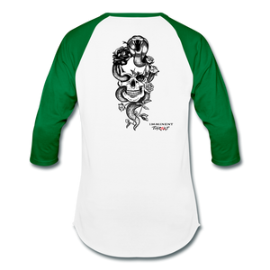 Unisex Snake & Skull Baseball Tee - white/kelly green