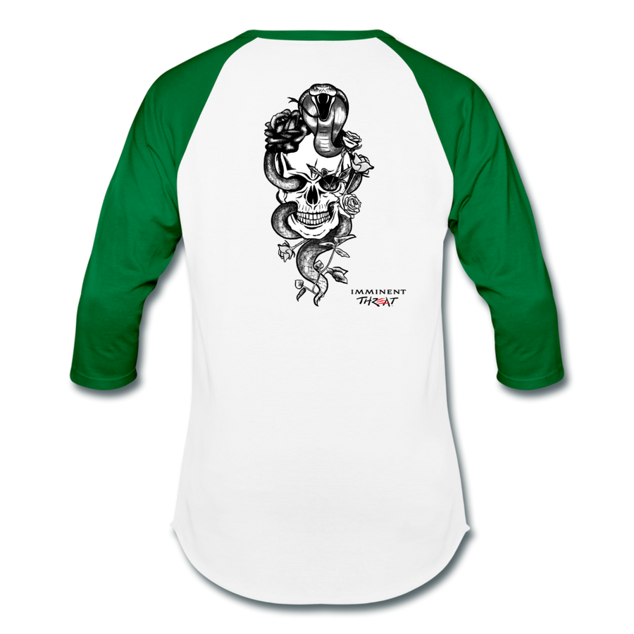 Unisex Snake & Skull Baseball Tee - white/kelly green