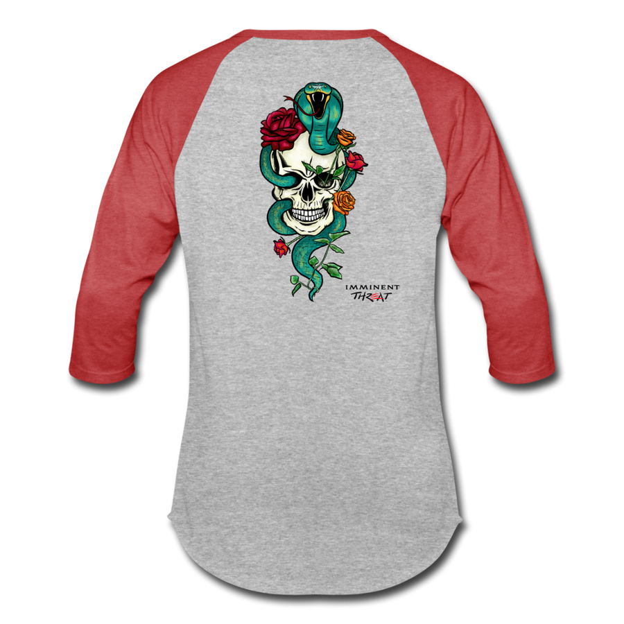 Unisex Color Snake & Skull Baseball Tee - heather gray/red