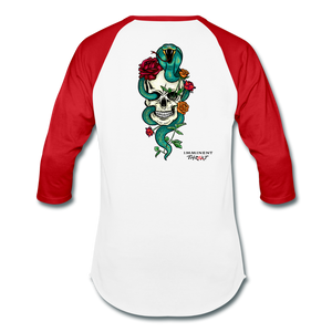 Unisex Color Snake & Skull Baseball Tee - white/red