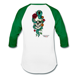 Unisex Color Snake & Skull Baseball Tee - white/kelly green