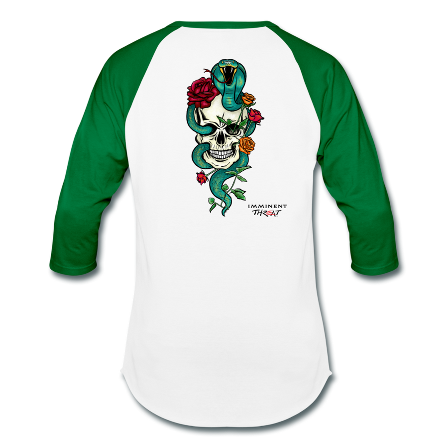 Unisex Color Snake & Skull Baseball Tee - white/kelly green