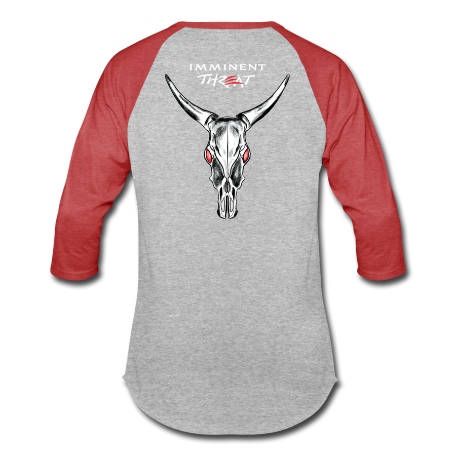 Unisex Cow Skull Baseball Tee - heather gray/red