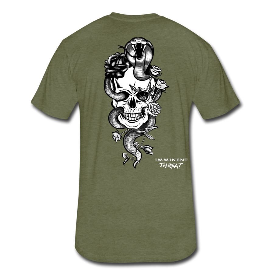 Men's Black and White Skull and Snake Tee - heather military green