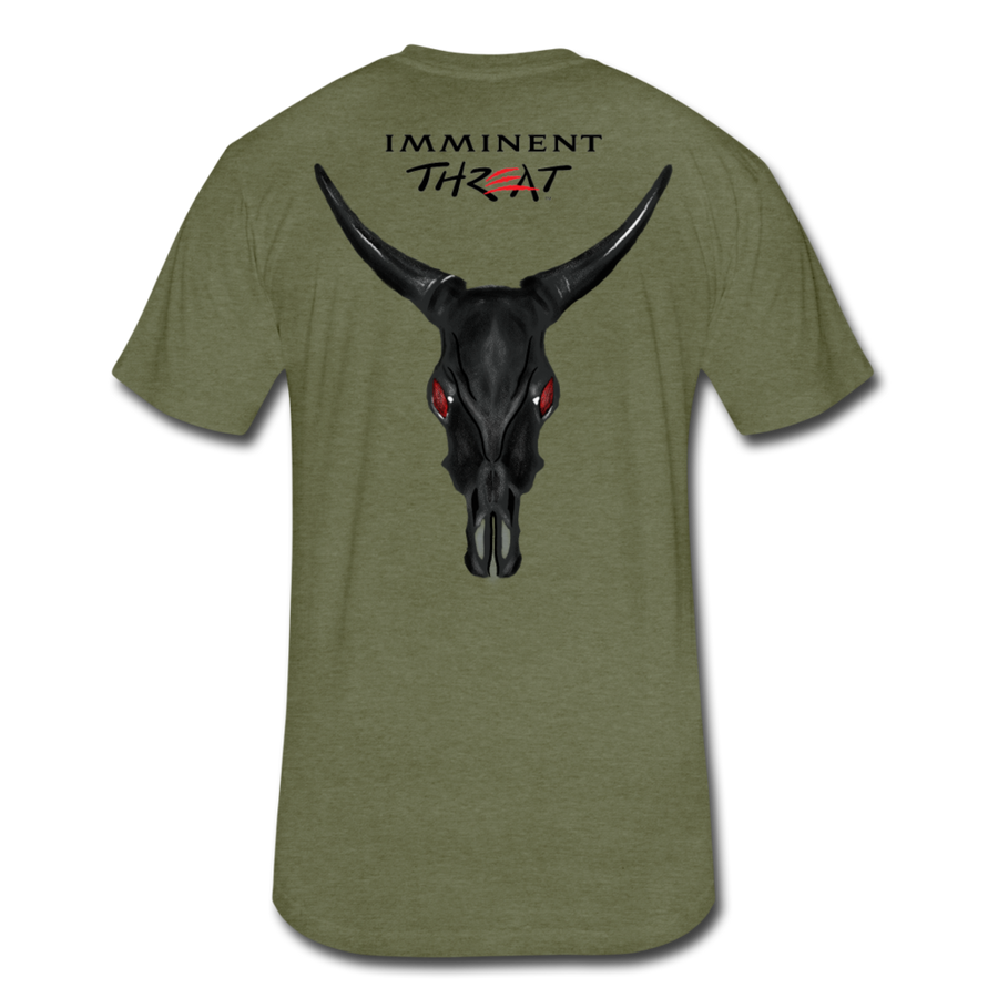 Men's Black Cow Skull Tee - heather military green