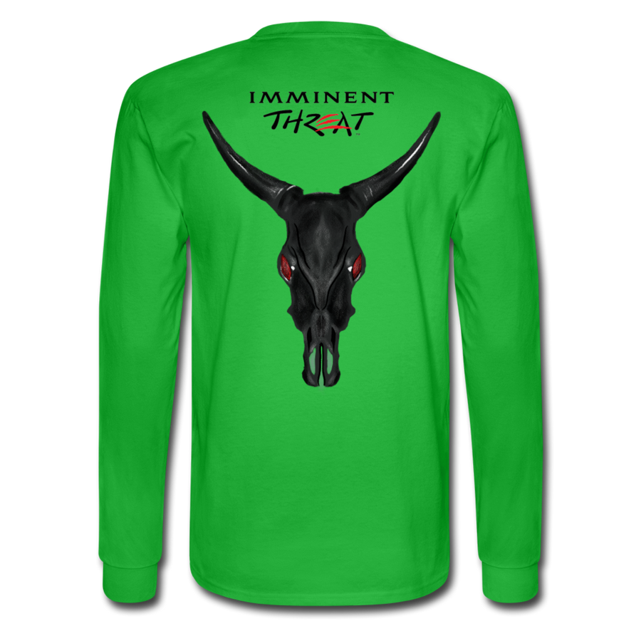 Men's Black Cow Skull Long Sleeve - bright green