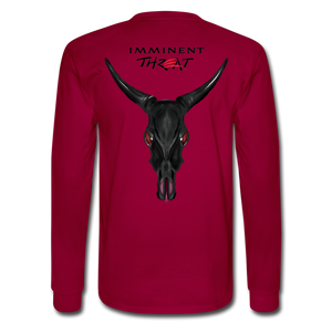 Men's Black Cow Skull Long Sleeve - dark red