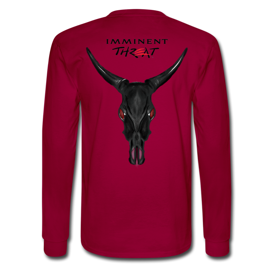 Men's Black Cow Skull Long Sleeve - dark red