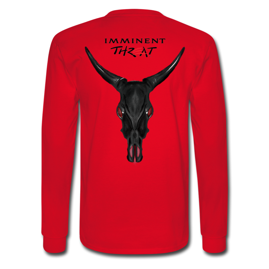 Men's Black Cow Skull Long Sleeve - red