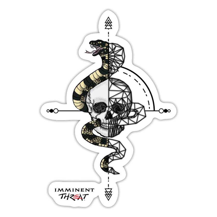 Geo Snake & Skull Sticker - white matte