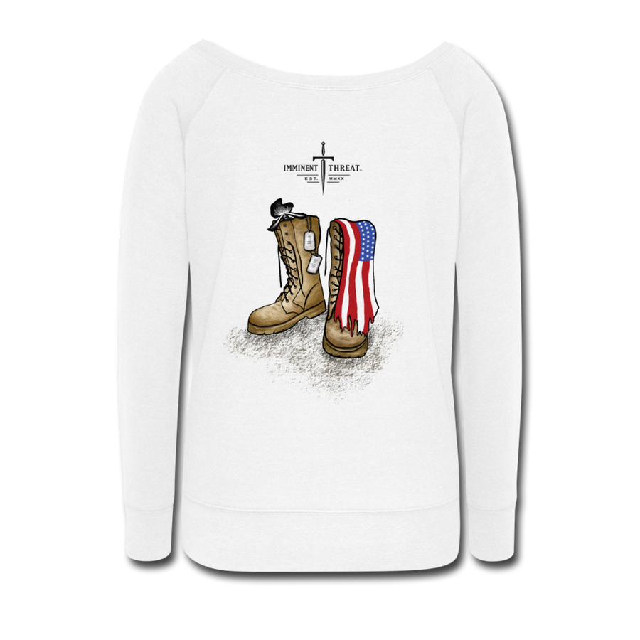 Women's Military Boots Wideneck Sweatshirt - white