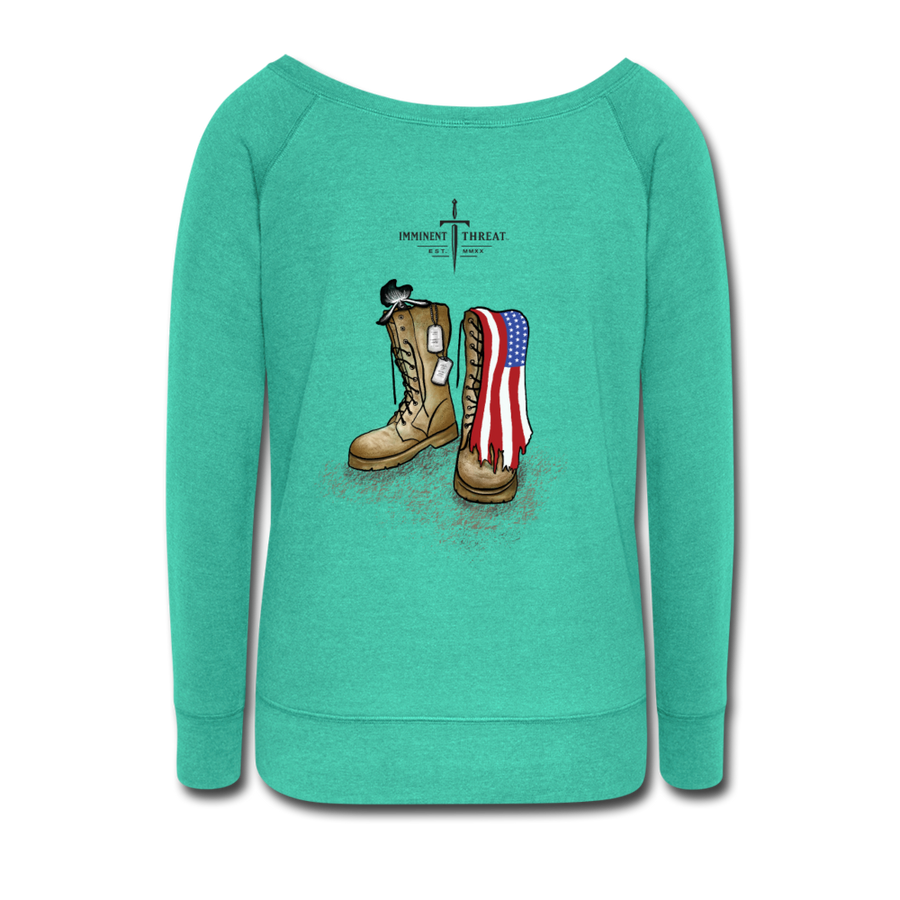 Women's Military Boots Wideneck Sweatshirt - teal