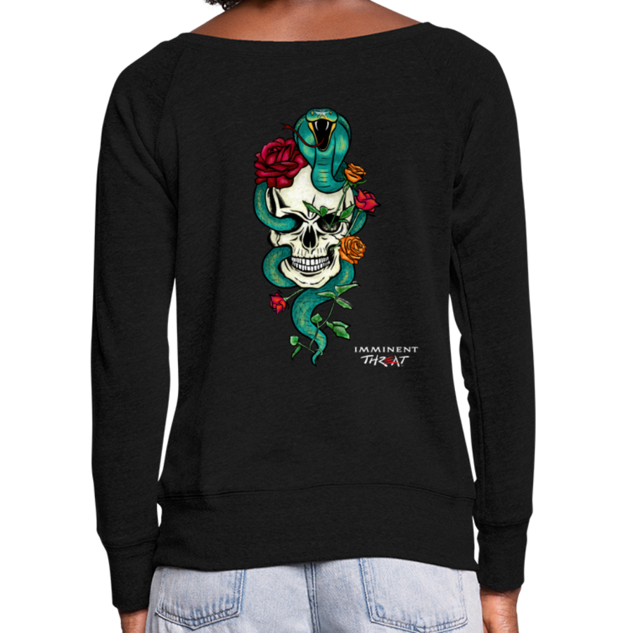 Women's Color Snake & Skull Wideneck Sweatshirt - black