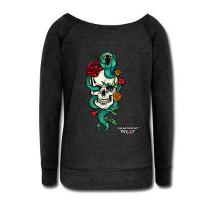 Women's Color Snake & Skull Wideneck Sweatshirt - heather black