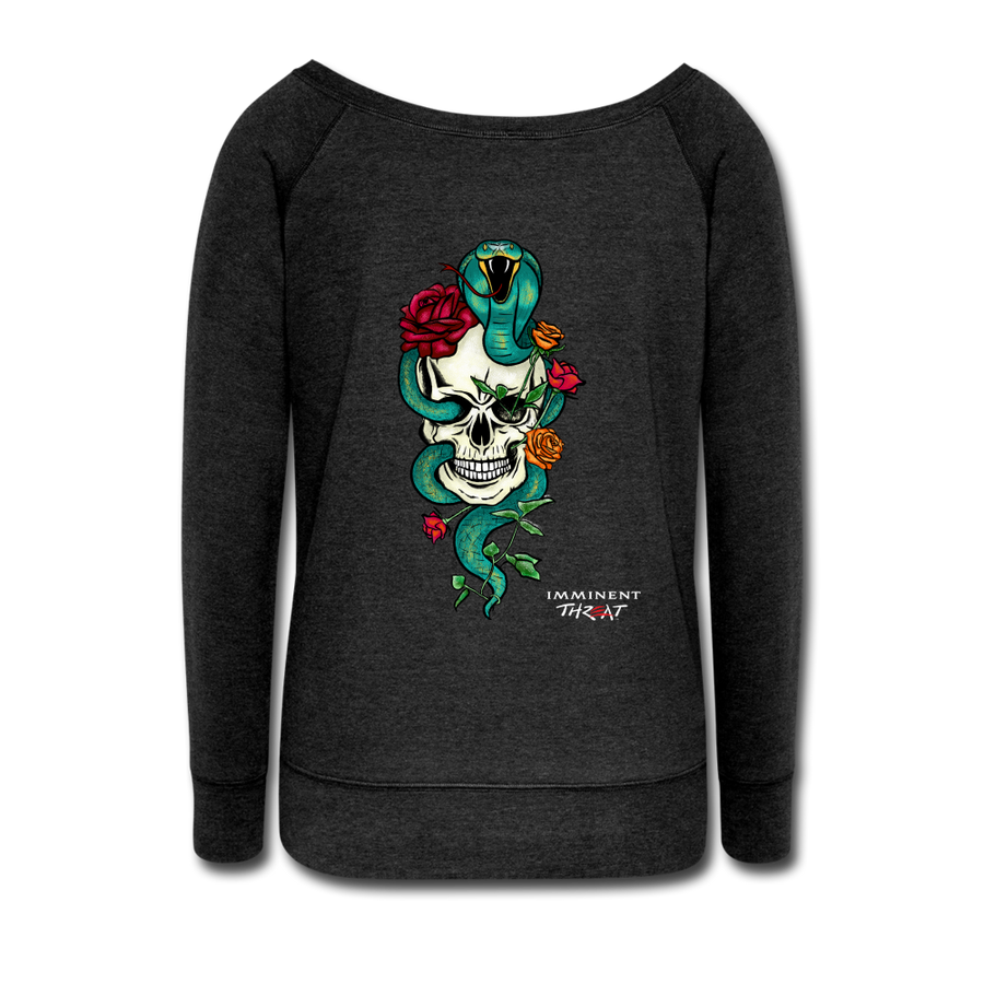 Women's Color Snake & Skull Wideneck Sweatshirt - heather black