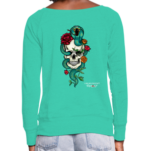 Women's Color Snake & Skull Wideneck Sweatshirt - teal