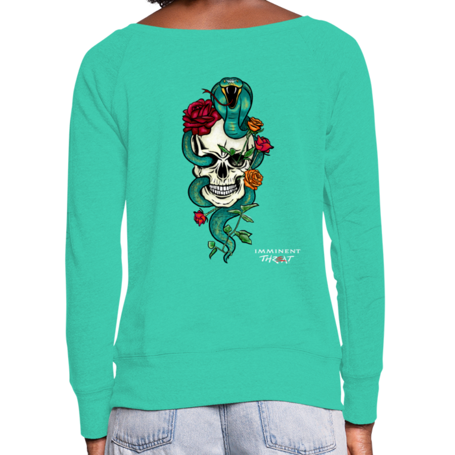 Women's Color Snake & Skull Wideneck Sweatshirt - teal