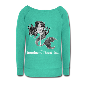 Women's B&W Mermaid Wideneck Sweatshirt - teal