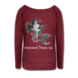 Women's B&W Mermaid Wideneck Sweatshirt - cardinal triblend