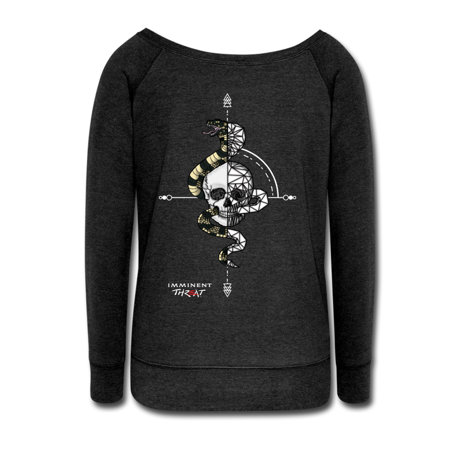 Women's Geo Snake & Skull Wideneck Sweatshirt - heather black