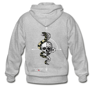 Geo Snake & Skull Zipper Hoodie - heather gray