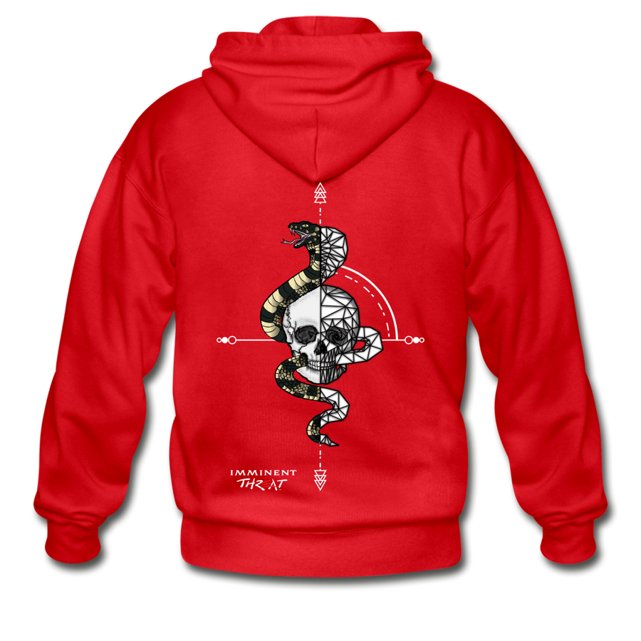 Geo Snake & Skull Zipper Hoodie - red